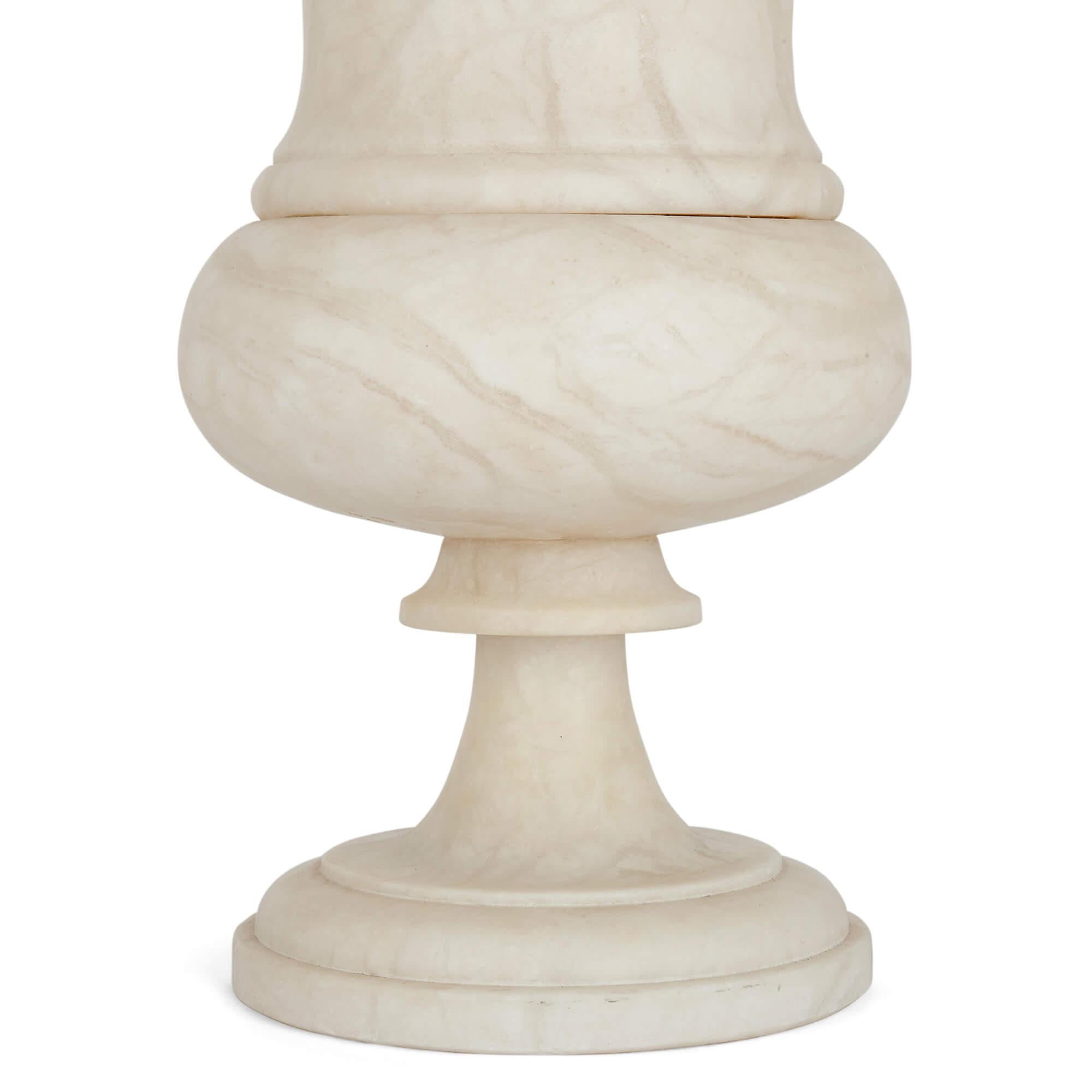 European Large Neoclassical Alabaster Campagna-Shaped Vase For Sale