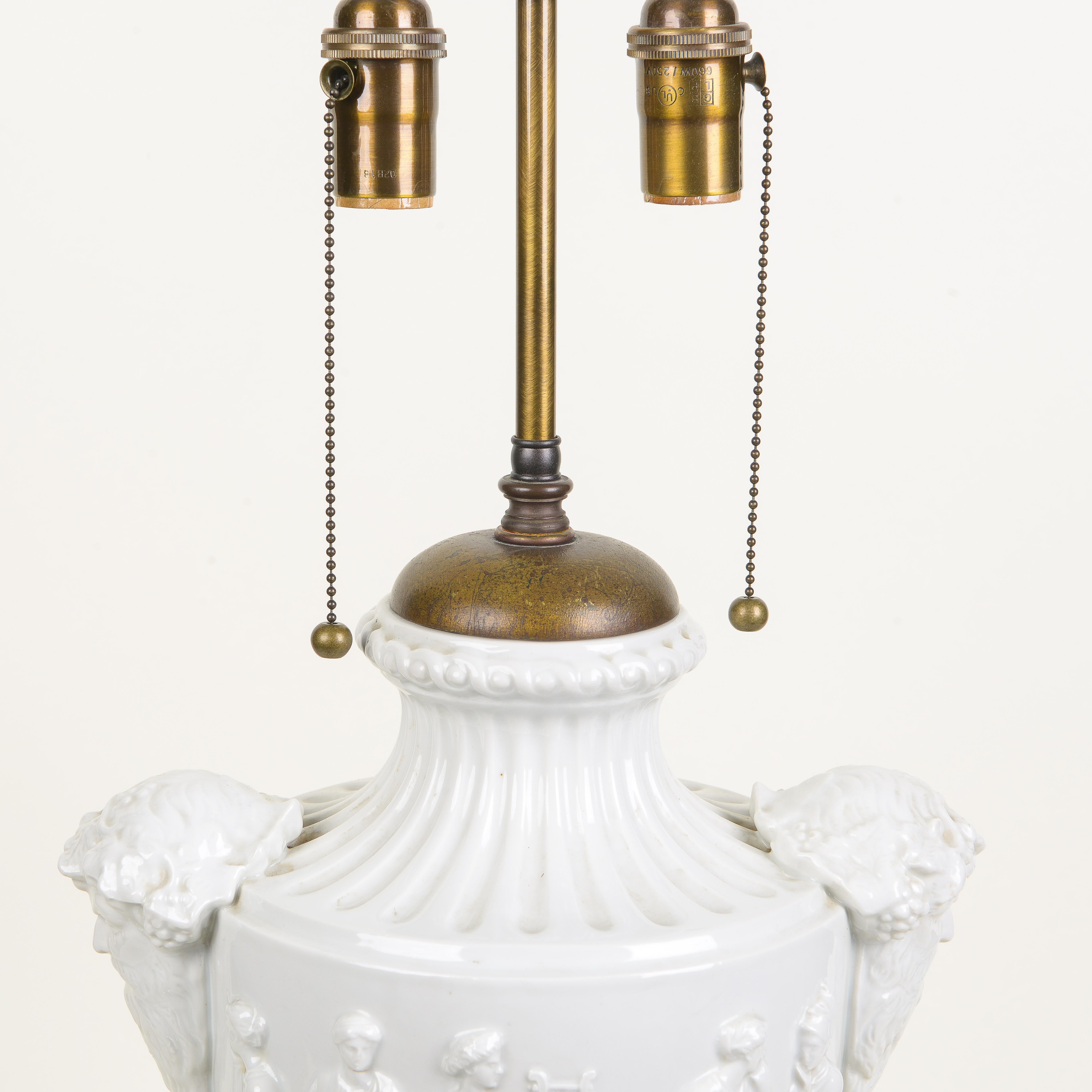 A Large Neoclassical White Ceramic Urn as Table Lamp For Sale 6