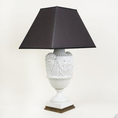 A Large Neoclassical White Ceramic Urn as Table Lamp
