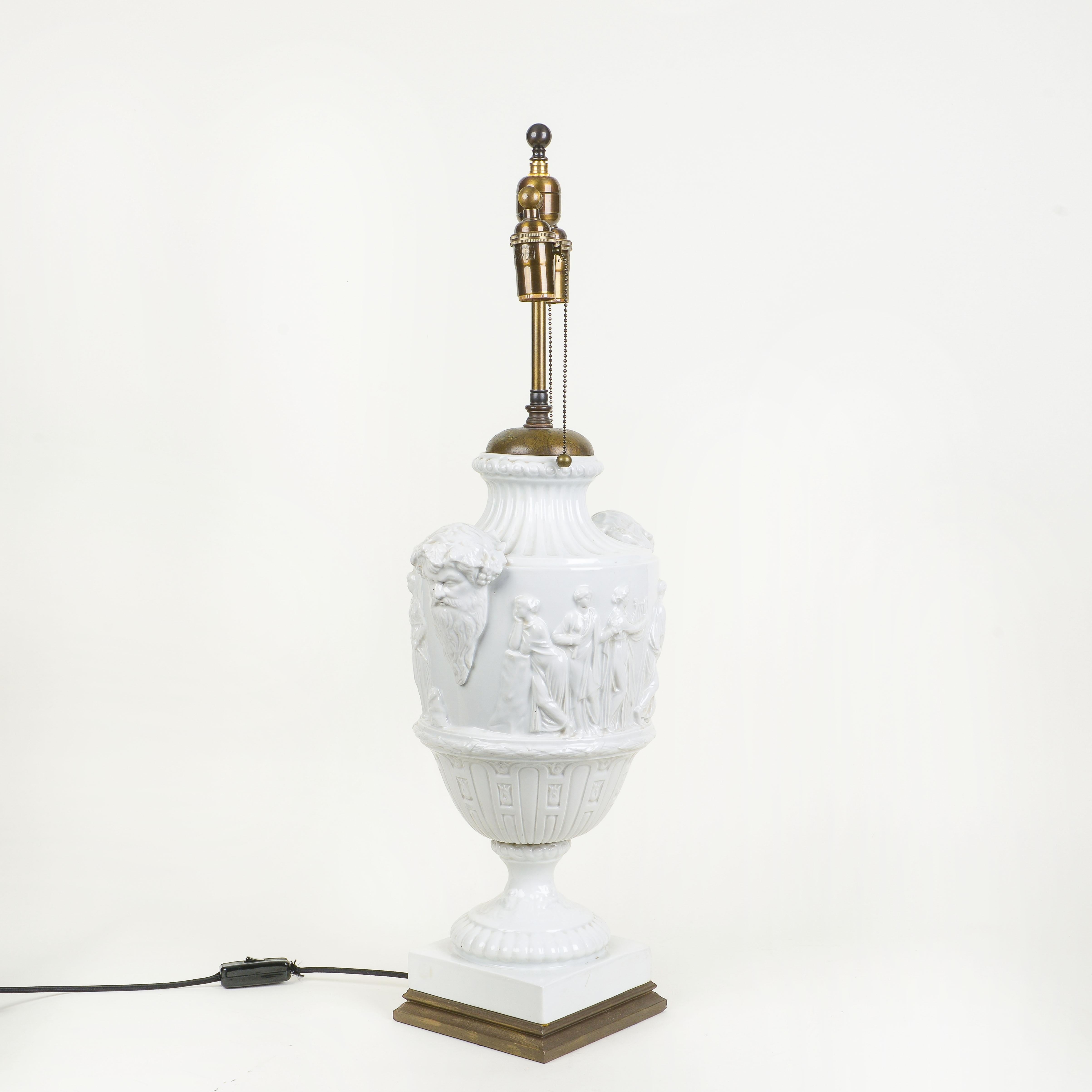 19th Century A Large Neoclassical White Ceramic Urn as Table Lamp For Sale