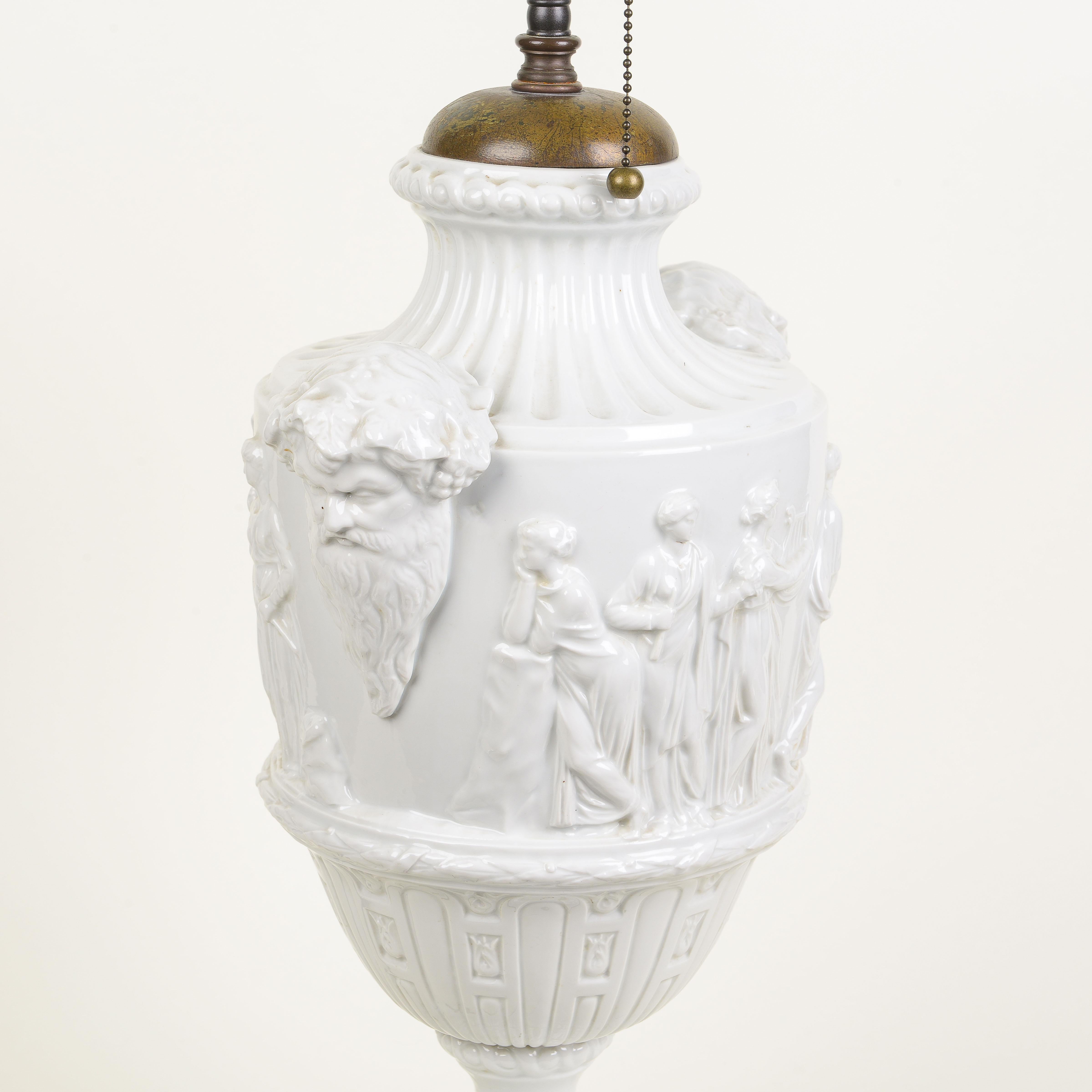 A Large Neoclassical White Ceramic Urn as Table Lamp For Sale 3