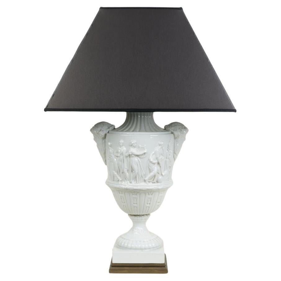 A Large Neoclassical White Ceramic Urn as Table Lamp
