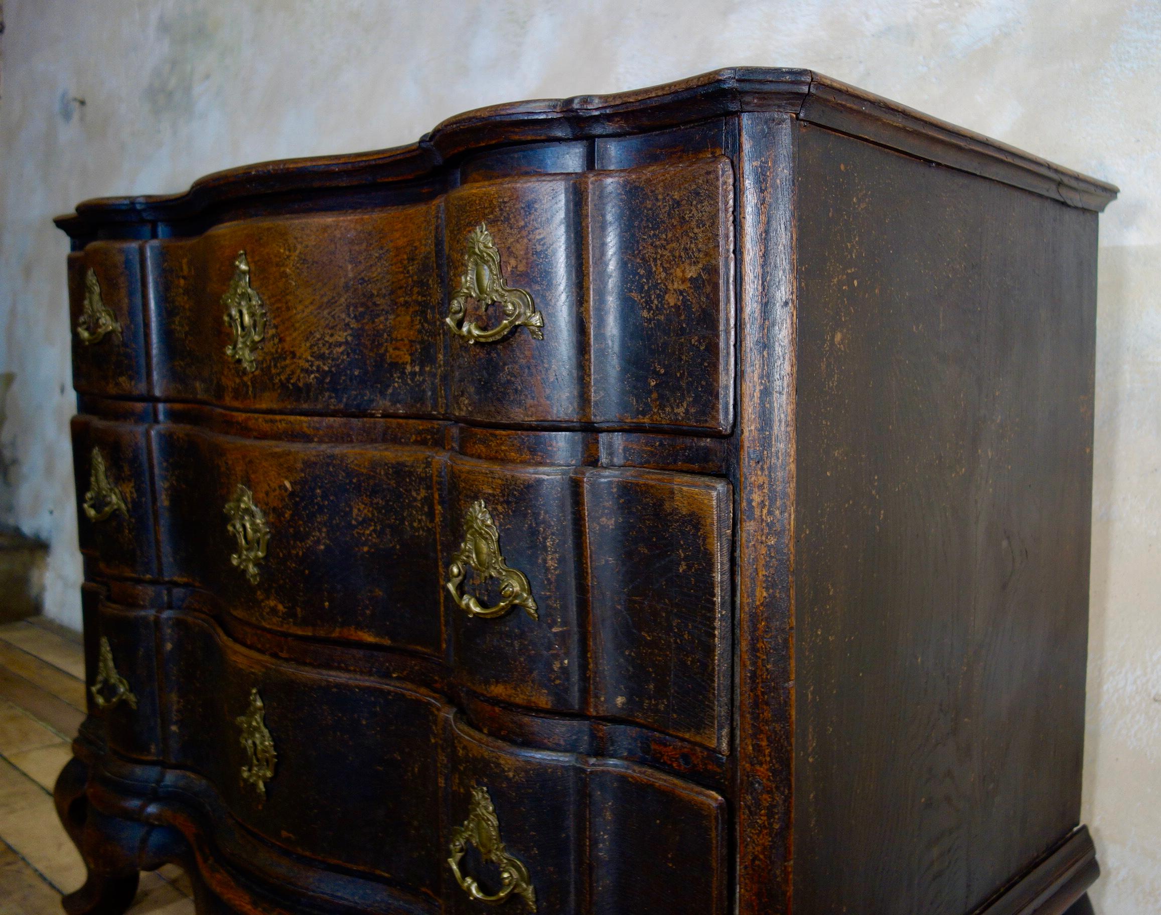 A Large 18th Century Danish Baroque Ebonized Commode Painted Chest of Drawers 4