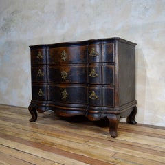 A Large 18th Century Danish Baroque Ebonized Commode Painted Chest of Drawers