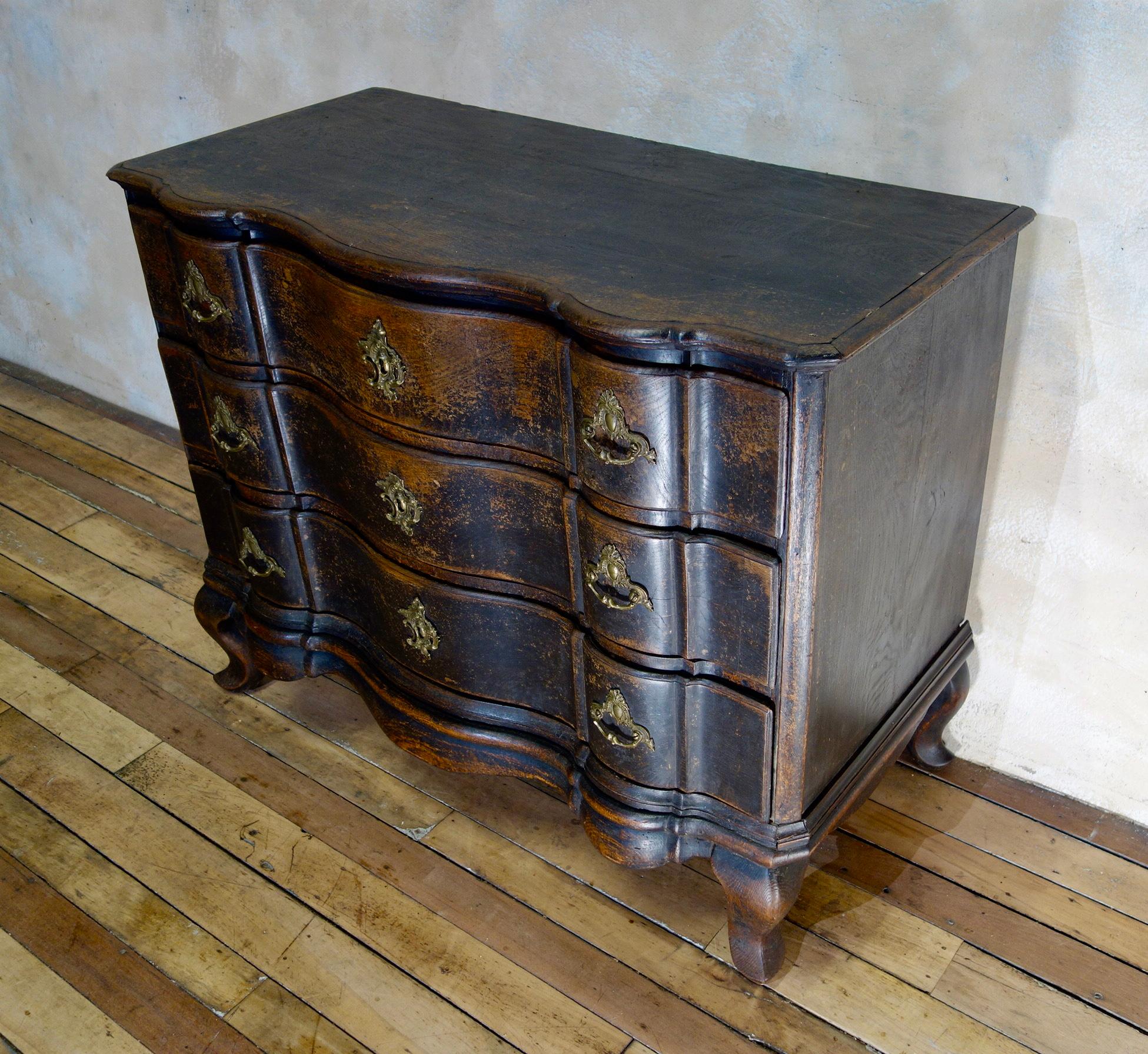 A Large 18th Century Danish Baroque Ebonized Commode Painted Chest of Drawers 2