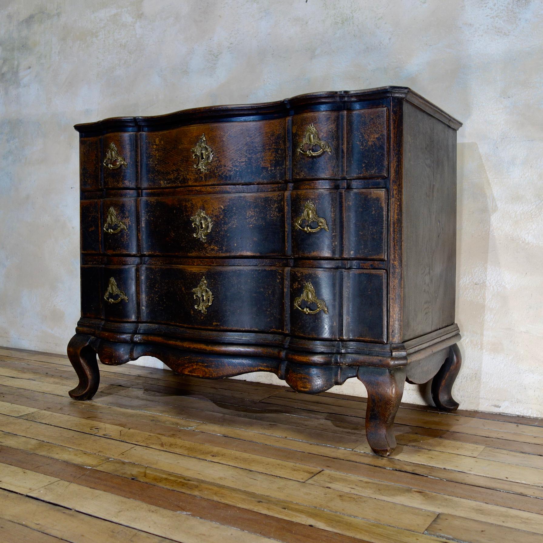 A Large 18th Century Danish Baroque Ebonized Commode Painted Chest of Drawers 3