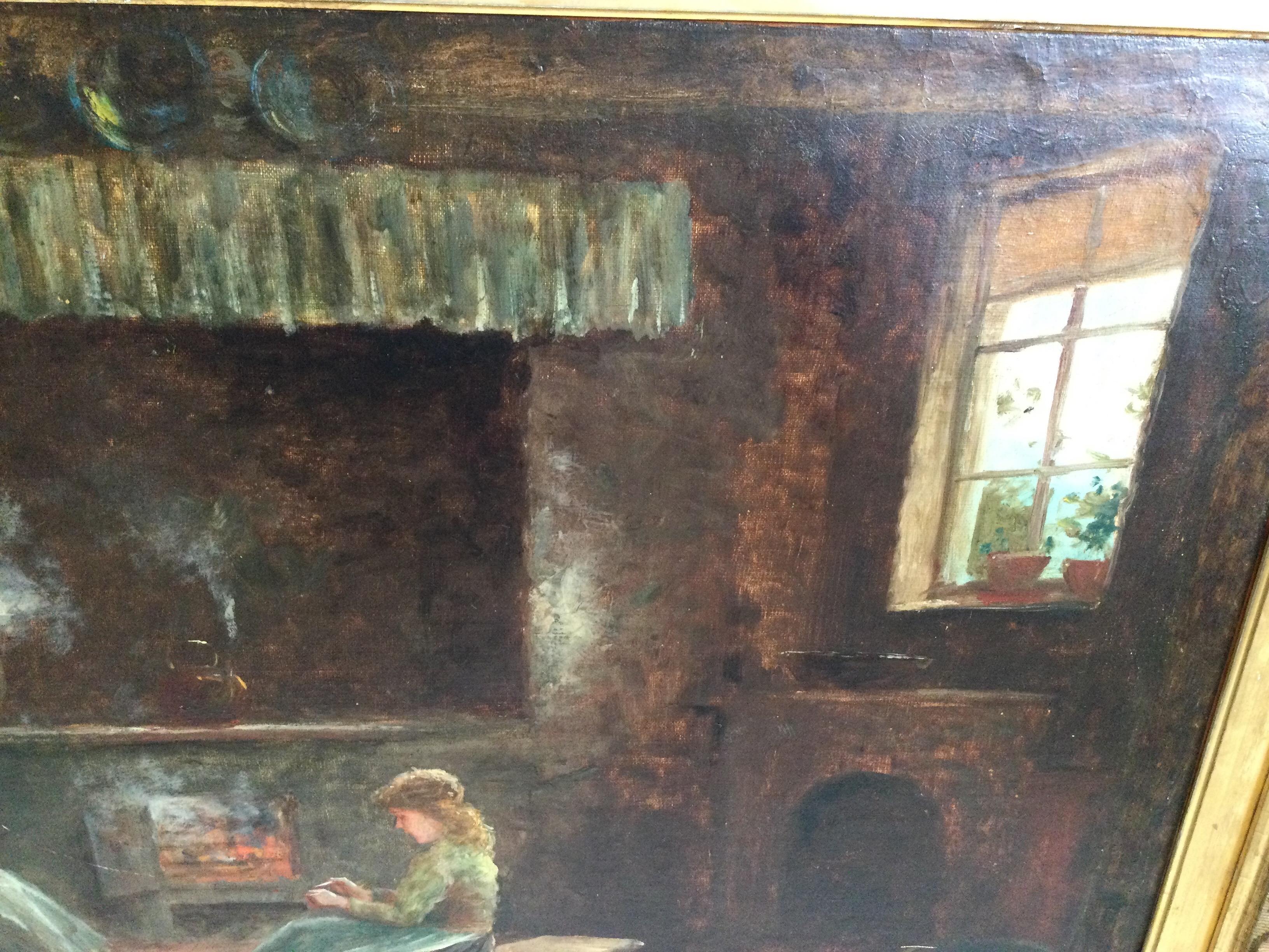 Italian Large Oil on Canvas Interior Scene in Original Gilt Frame Signed Marteli For Sale