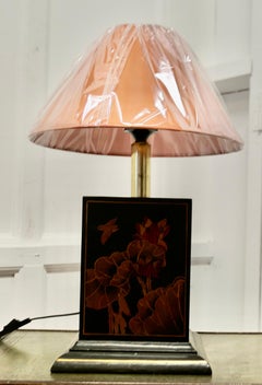 A Large Oriental Lacquer Cube Sideboard Lamp  The lamp is made in Wood and Brass