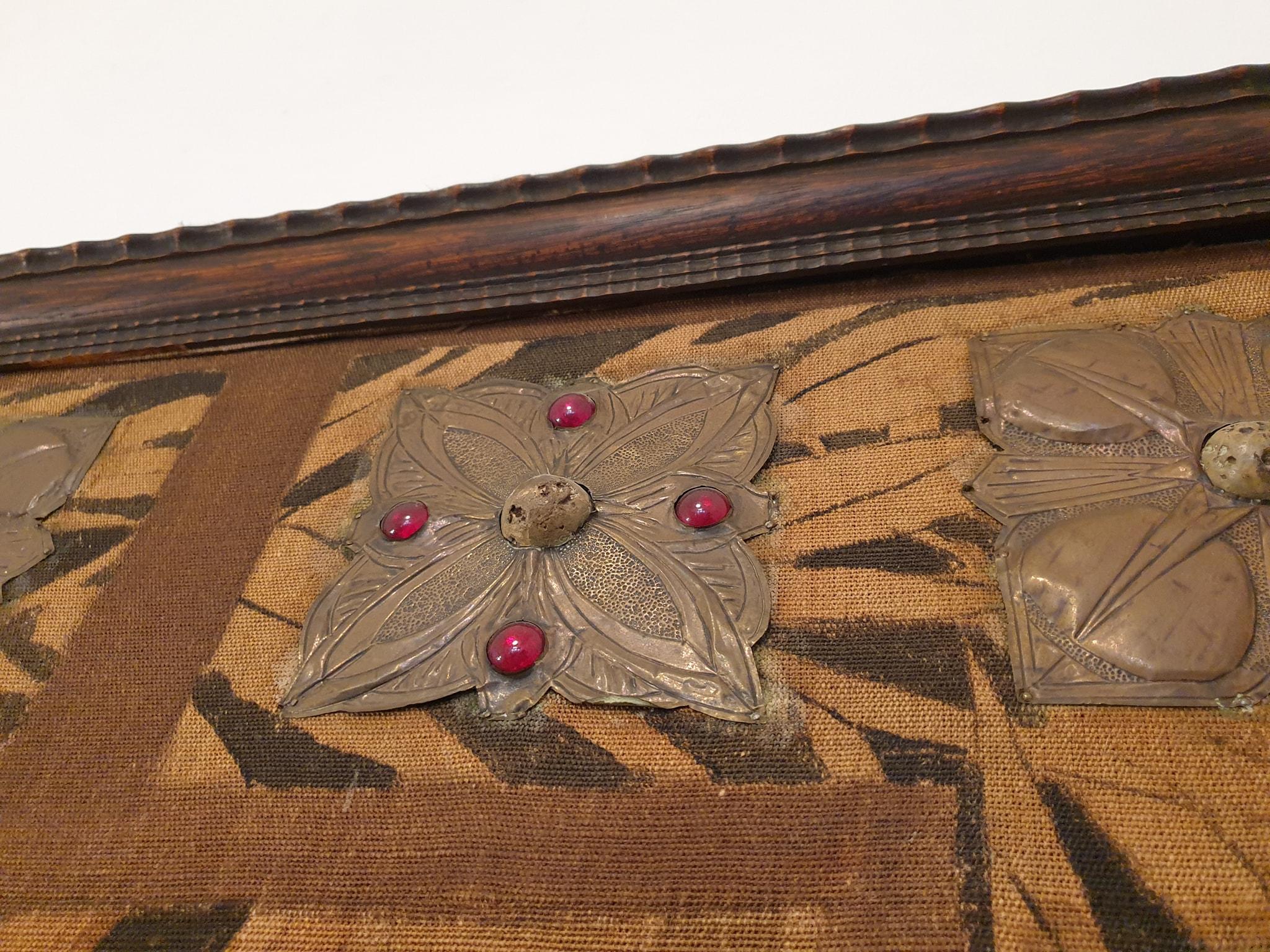 20th Century Monumental Orientalist Art Nouveau Wall Panel with Repoussé Copper Appliqué, c. For Sale