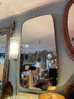 Large Original 1950s Italian Shield Mirror with Orignal Plate, Brass Surround