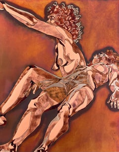 Gran obra de arte original con desnudos en metales mixtos, firmada por el artista, 1982