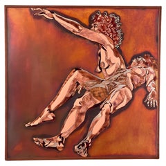 A large original artwork featuring nudes in mixed metals, signed by artist, 1982