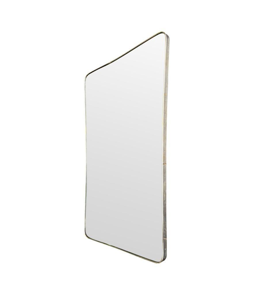 Mid-20th Century A large original Italian 1950s brass framed mirror with original bevelled plate For Sale