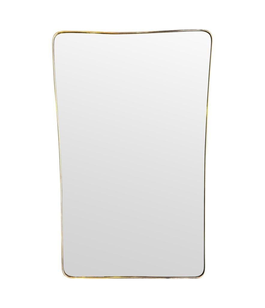 Brass A large original Italian 1950s brass framed mirror with original bevelled plate For Sale