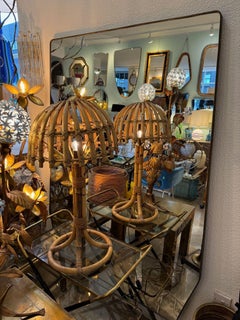 A large original Italian 1950s full length brass framed floor mirror