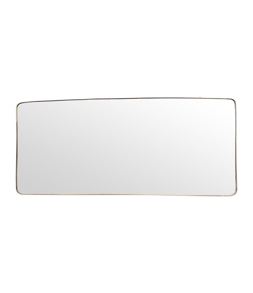 A large orignal 1950s Italian brass framed landscape mirror with curved corners For Sale 4