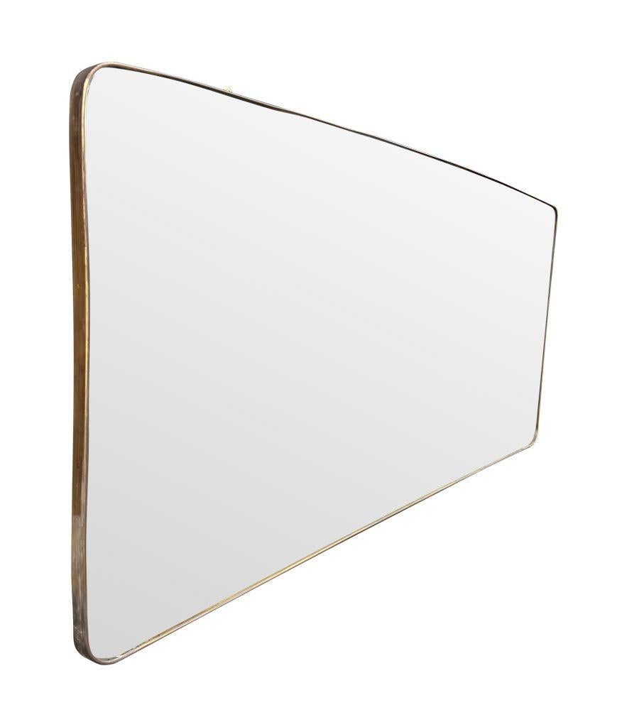 A large orignal 1950s Italian brass framed landscape mirror with curved corners For Sale 5