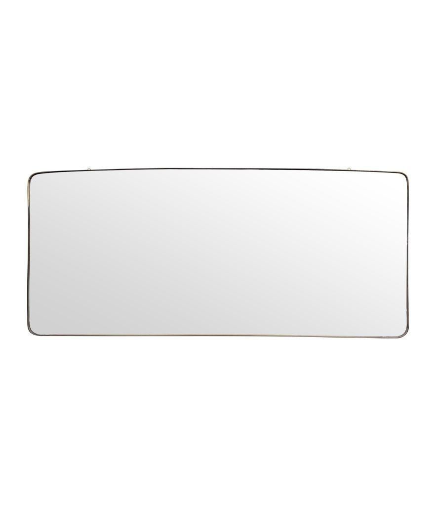 Mid-Century Modern A large orignal 1950s Italian brass framed landscape mirror with curved corners For Sale