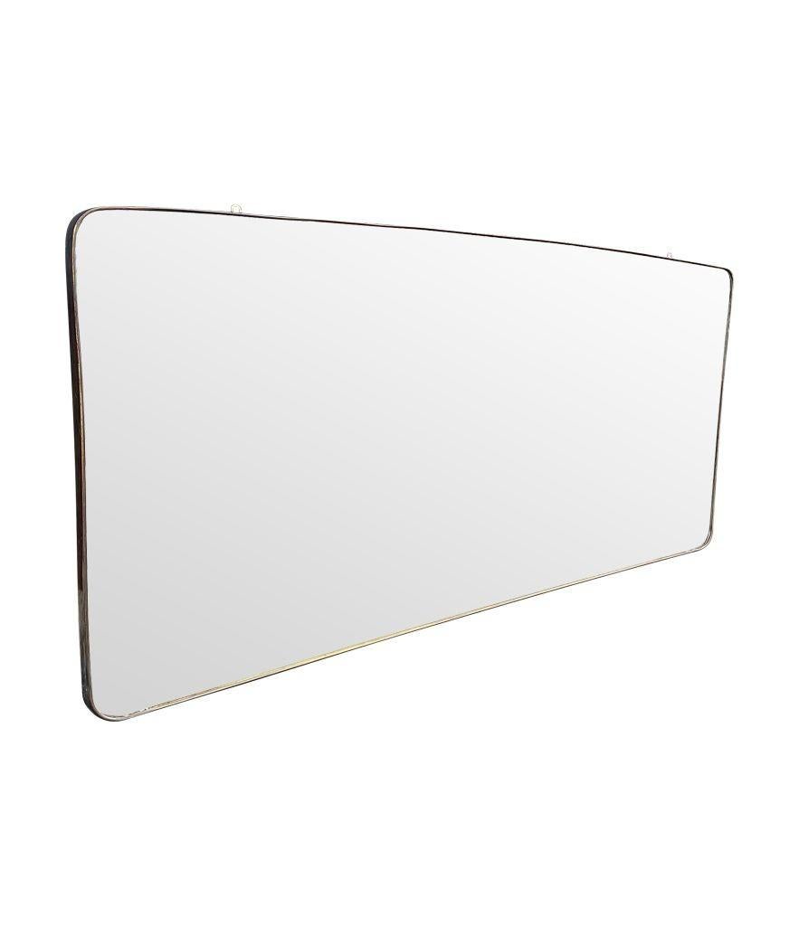 Mid-20th Century A large orignal 1950s Italian brass framed landscape mirror with curved corners For Sale