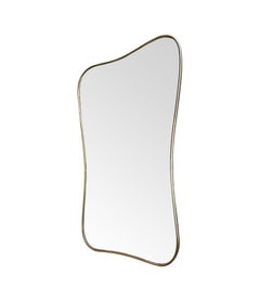Large Orignal 1950s Italian Curved Brass Framed Mirror with Original Plate