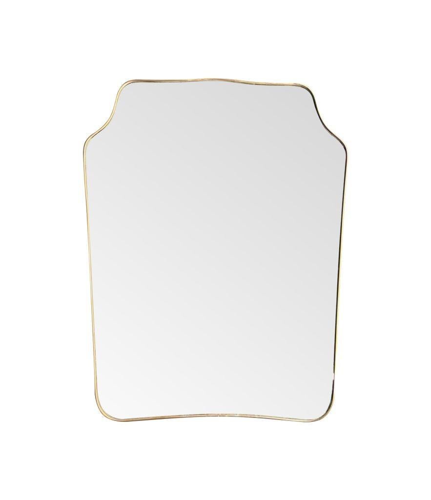 Large Orignal 1950s Italian Shield Mirror with Brass Frame and Orignal Plate 6