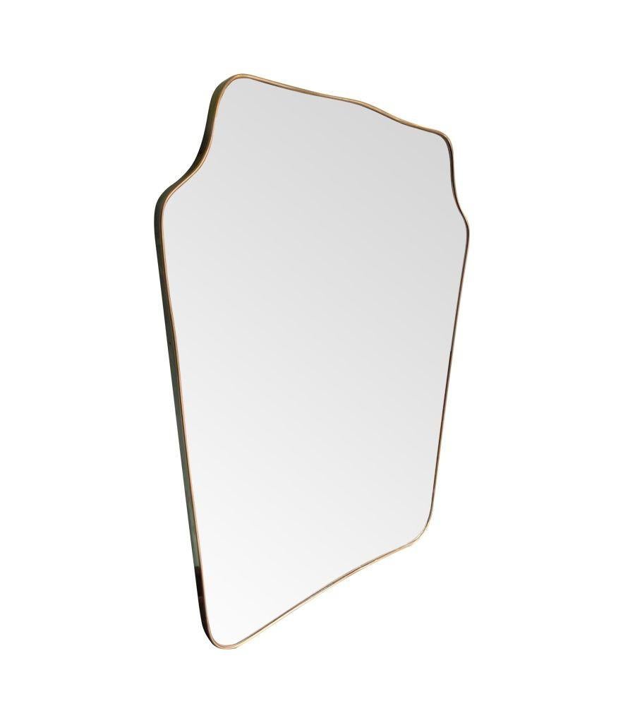 Large Orignal 1950s Italian Shield Mirror with Brass Frame and Orignal Plate 7