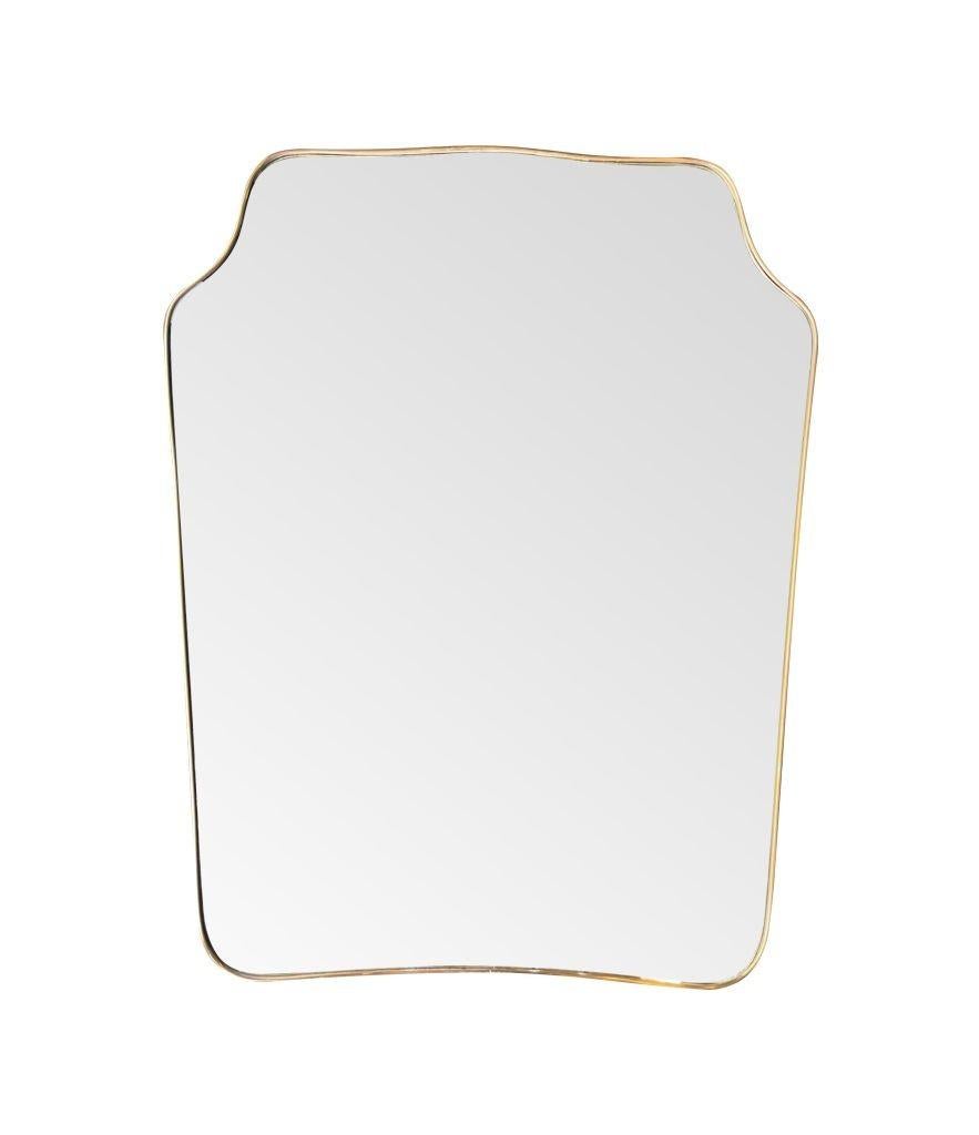 Large Orignal 1950s Italian Shield Mirror with Brass Frame and Orignal Plate 10