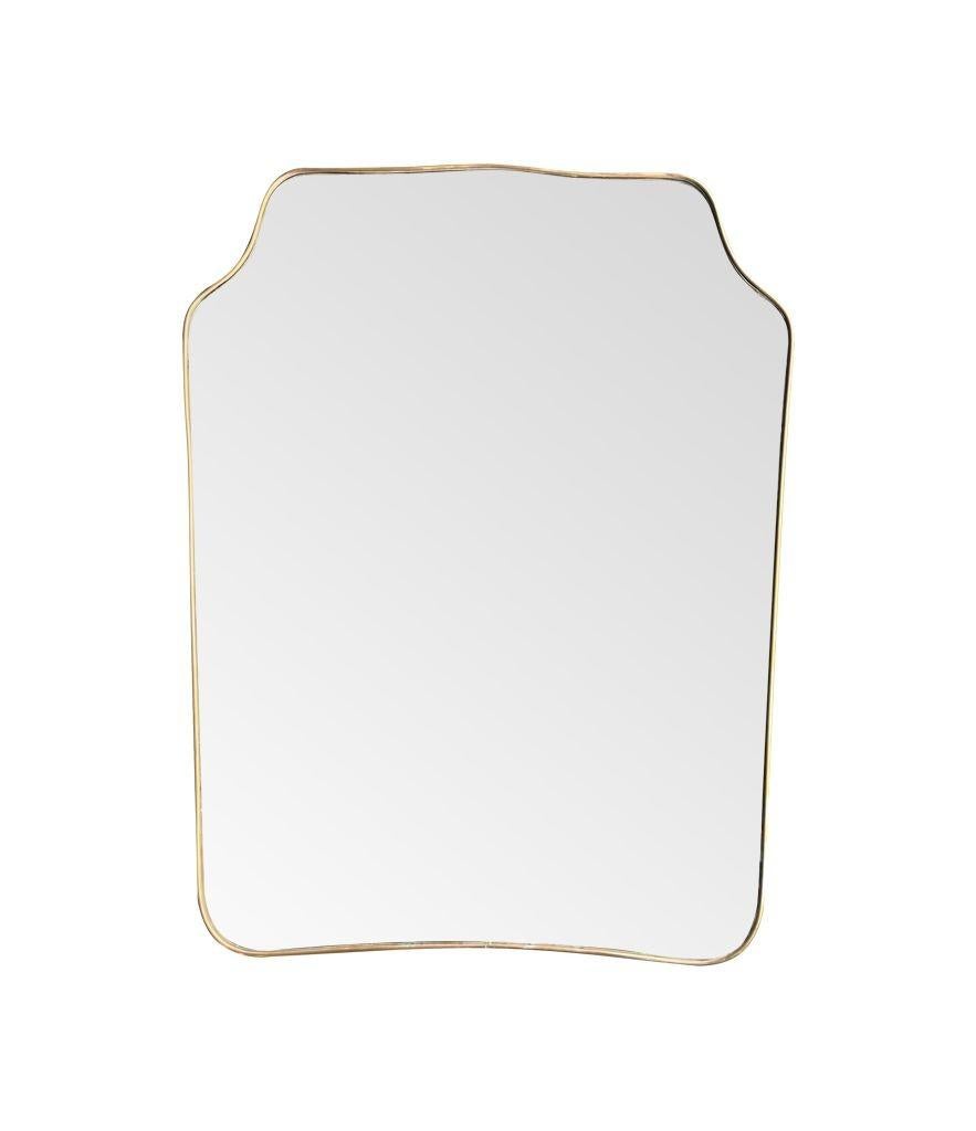 Mid-20th Century Large Orignal 1950s Italian Shield Mirror with Brass Frame and Orignal Plate