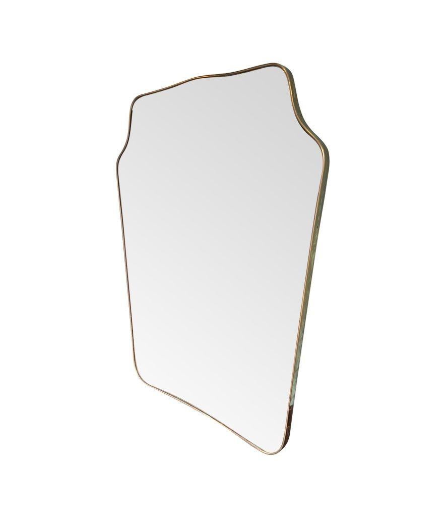 Large Orignal 1950s Italian Shield Mirror with Brass Frame and Orignal Plate 1