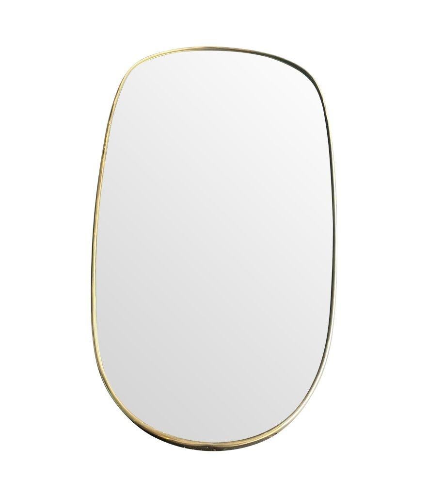 Large Orignal 1960s Italian Shield Mirror with Lovely Oval Shaped Brass Frame In Good Condition In London, GB