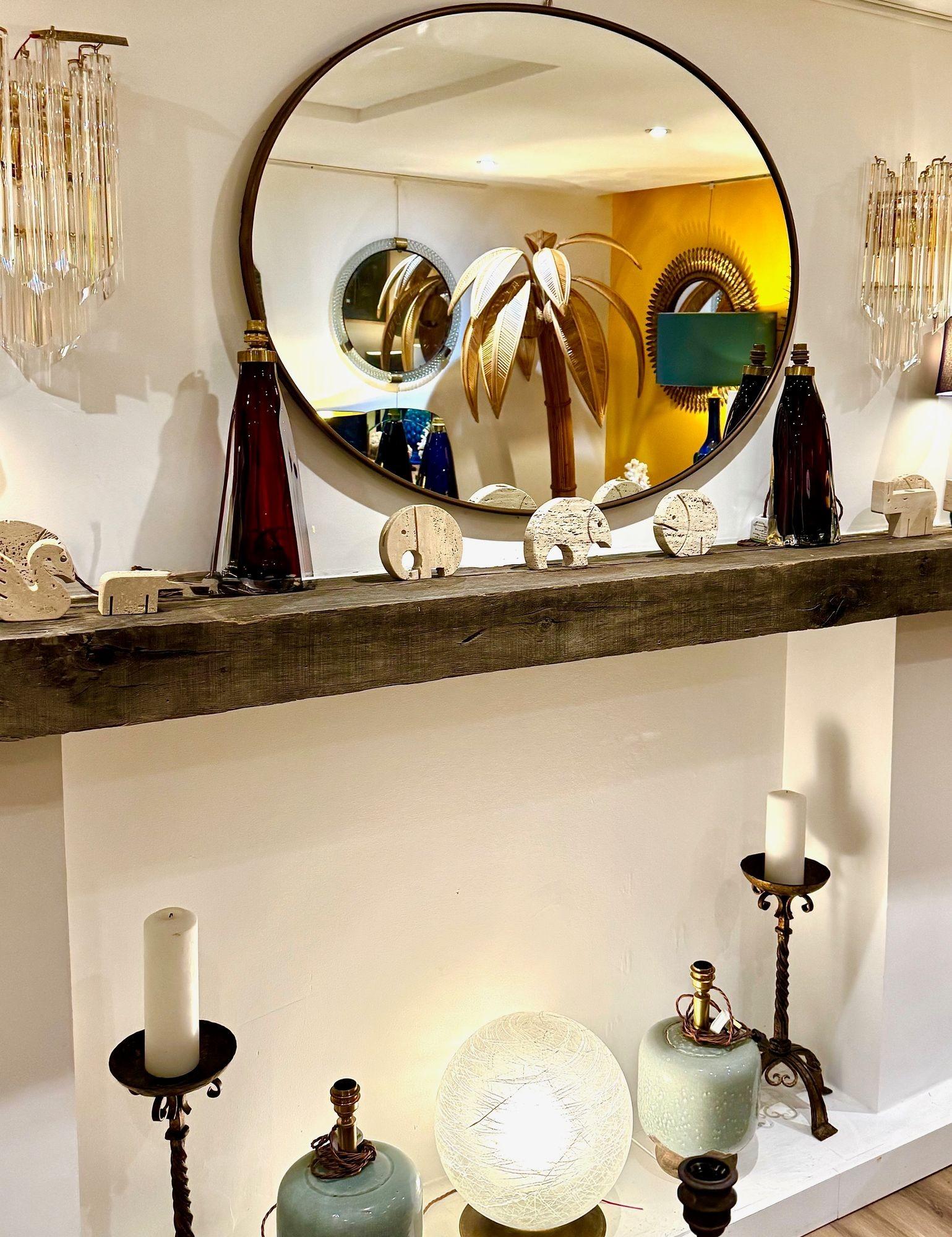 Brass A large orignal Italian 1960s oval brass framed mirror For Sale
