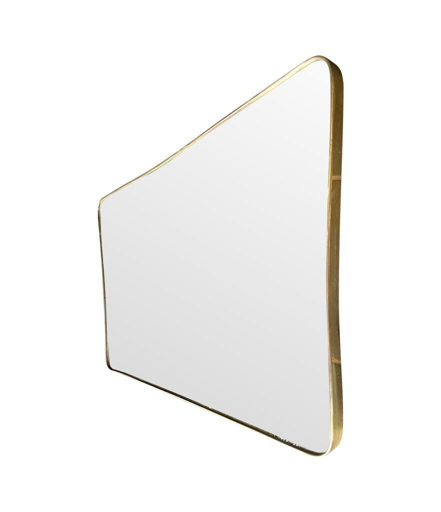 A large orignal Italian landscape 1950s mirror with thick brass frame ands orignal plate with solid wood back