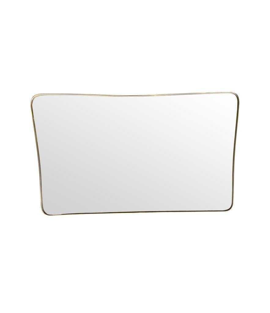 Mid-Century Modern A large orignal Italian landscape 1950s brass framed mirror with orignal plate