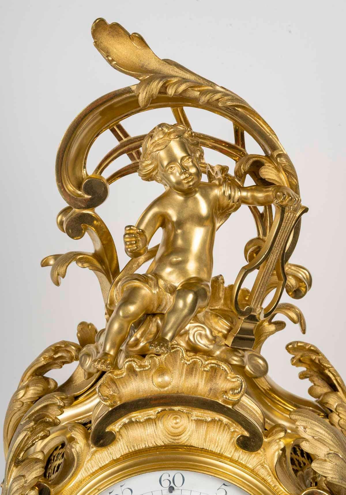 French A Large Ormolu and Chased Cartel Clock in the Louis XV Style, 19th Century. For Sale