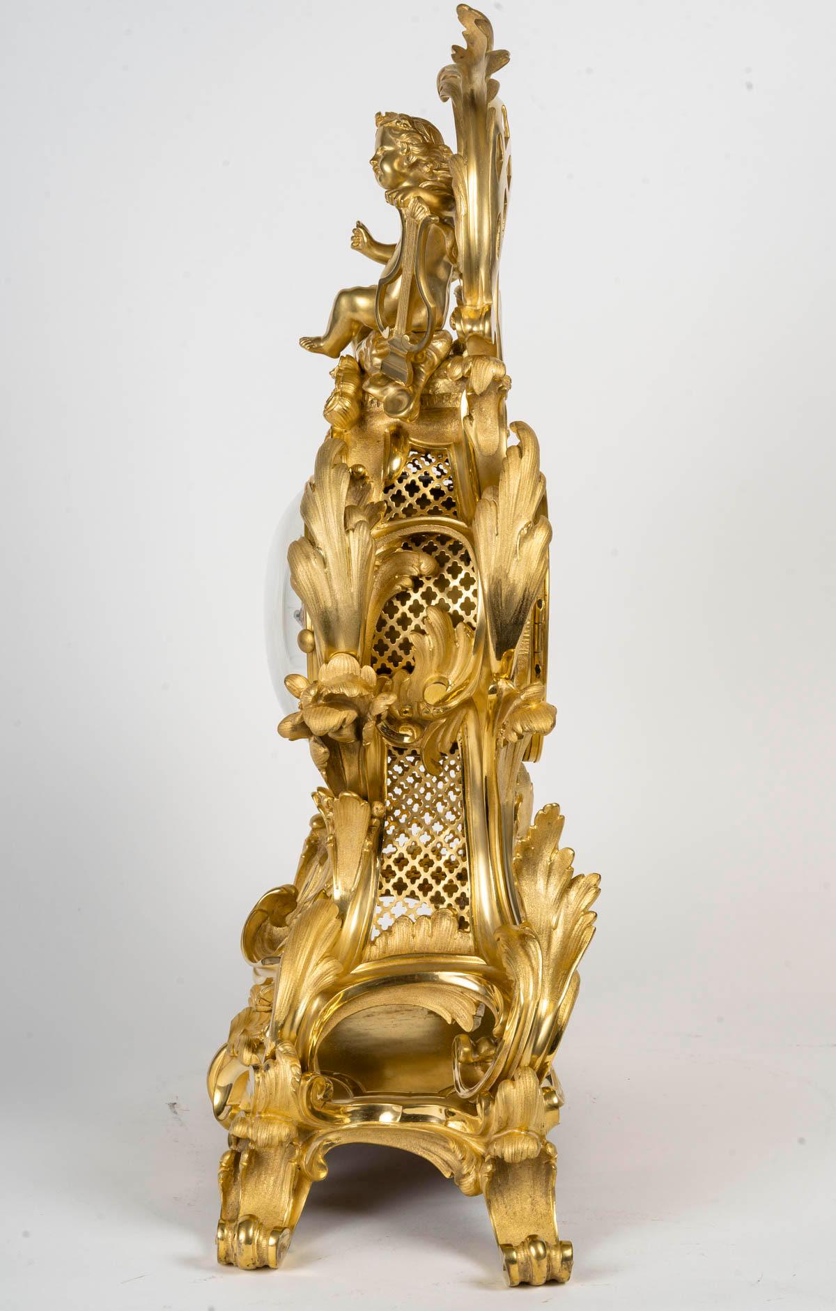 A Large Ormolu and Chased Cartel Clock in the Louis XV Style, 19th Century. For Sale 2