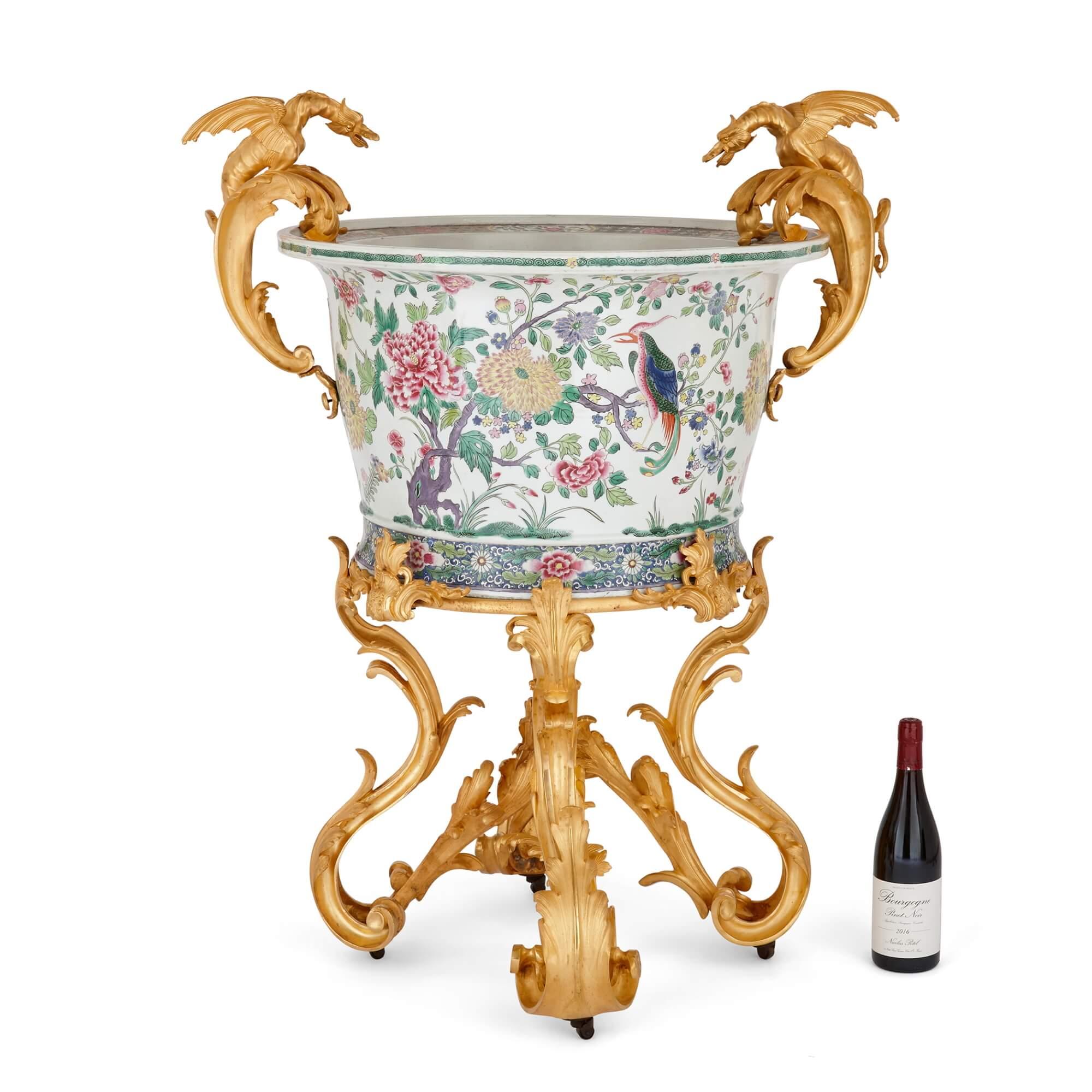 Large Ormolu Mounted Chinese Porcelain Jardinière For Sale 1