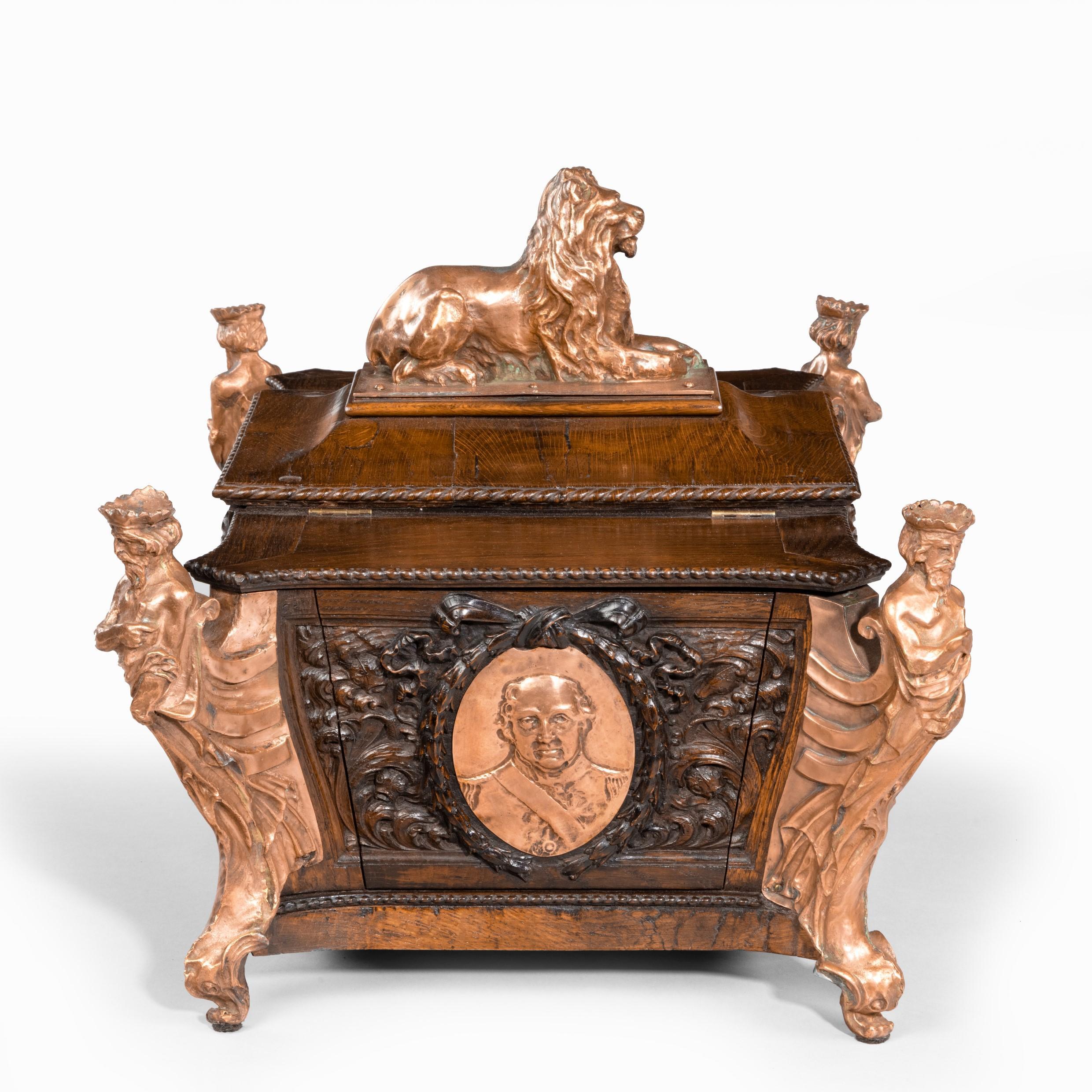 Early 20th Century Large Ornamental Casket Made from the Oak and Copper of HMS Foudroyant