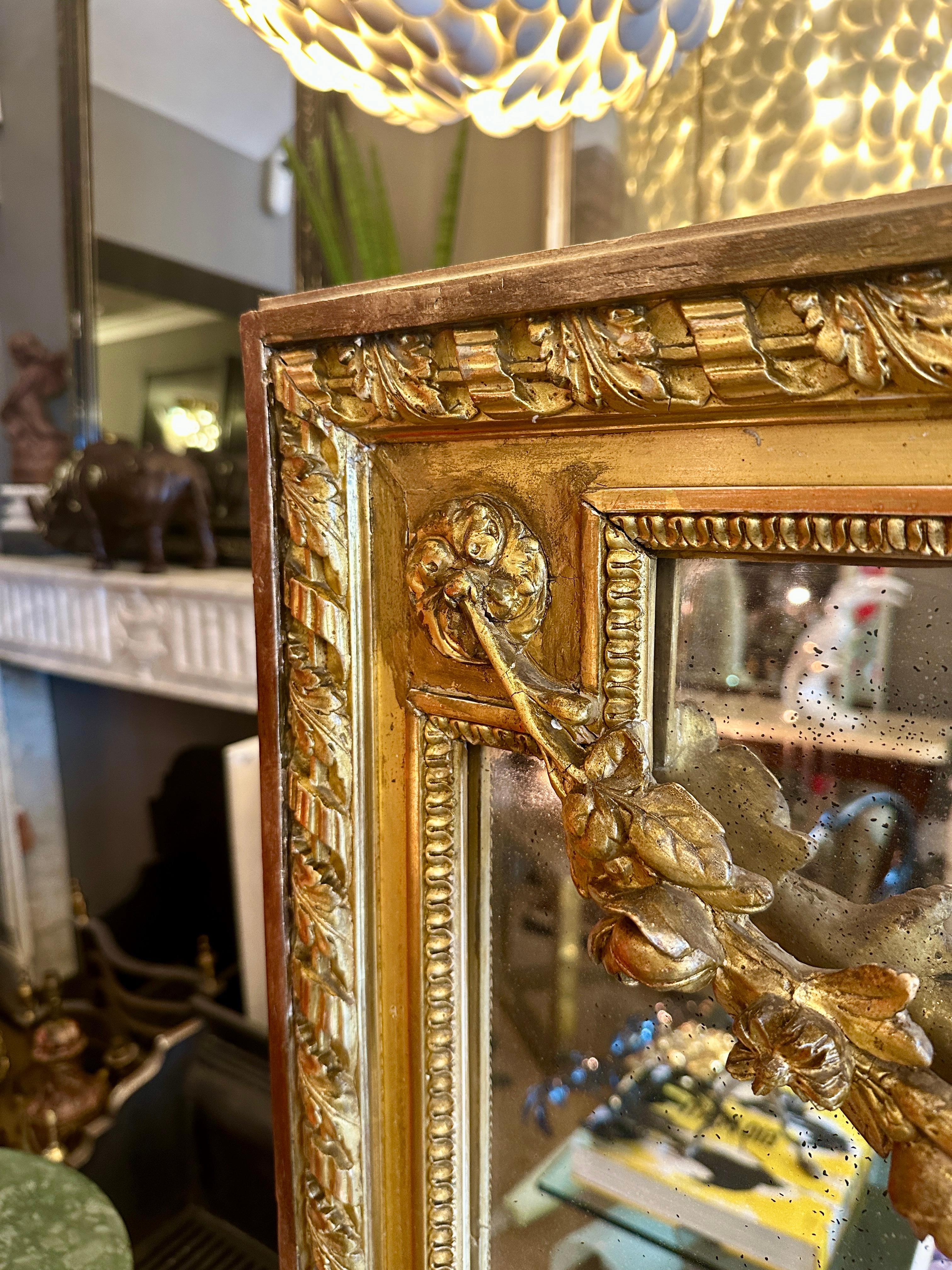 A Large Ornate French Overmantel Gold Gilt Louis XVI Style Mirror For Sale 1