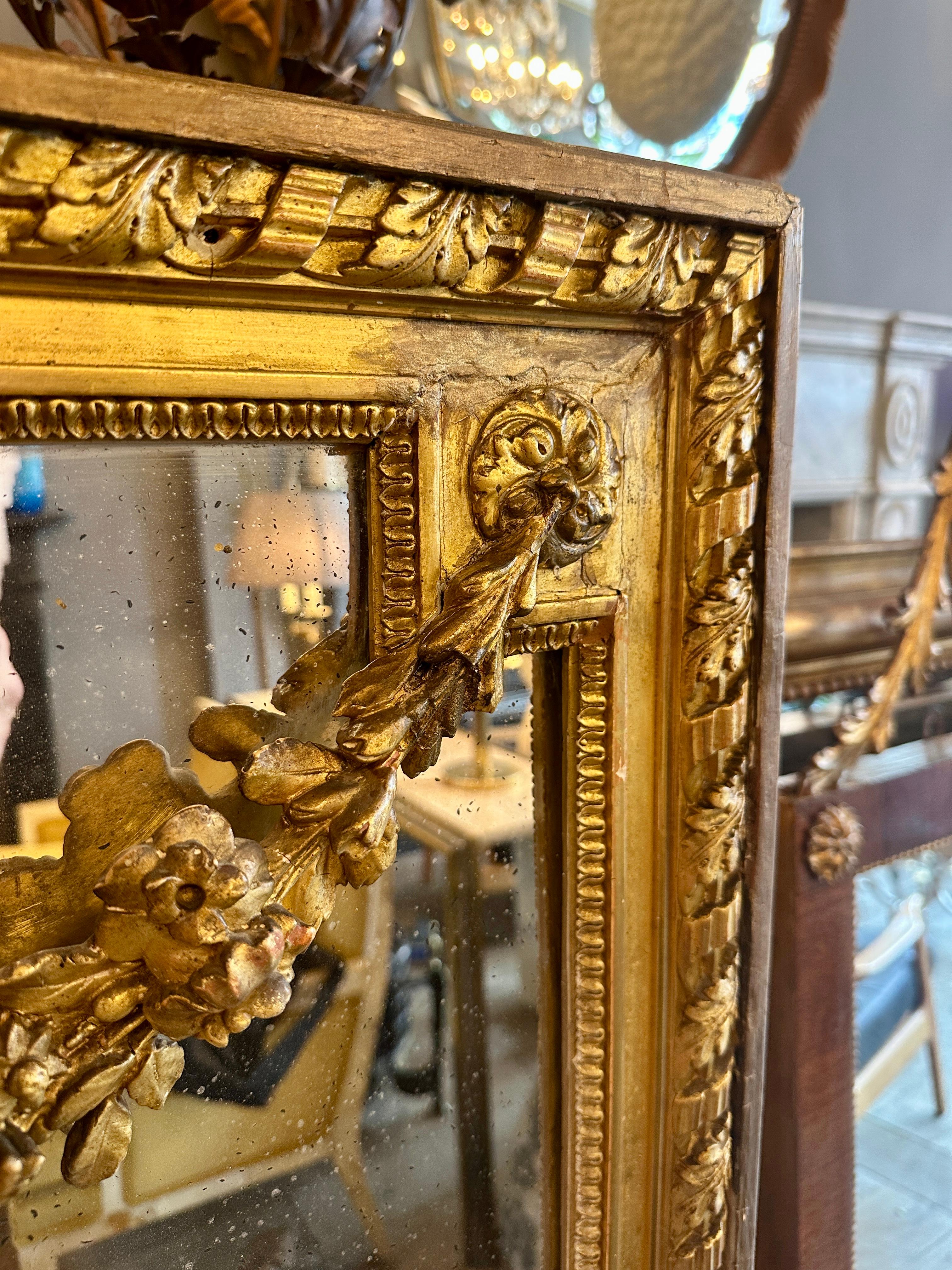 A Large Ornate French Overmantel Gold Gilt Louis XVI Style Mirror For Sale 2