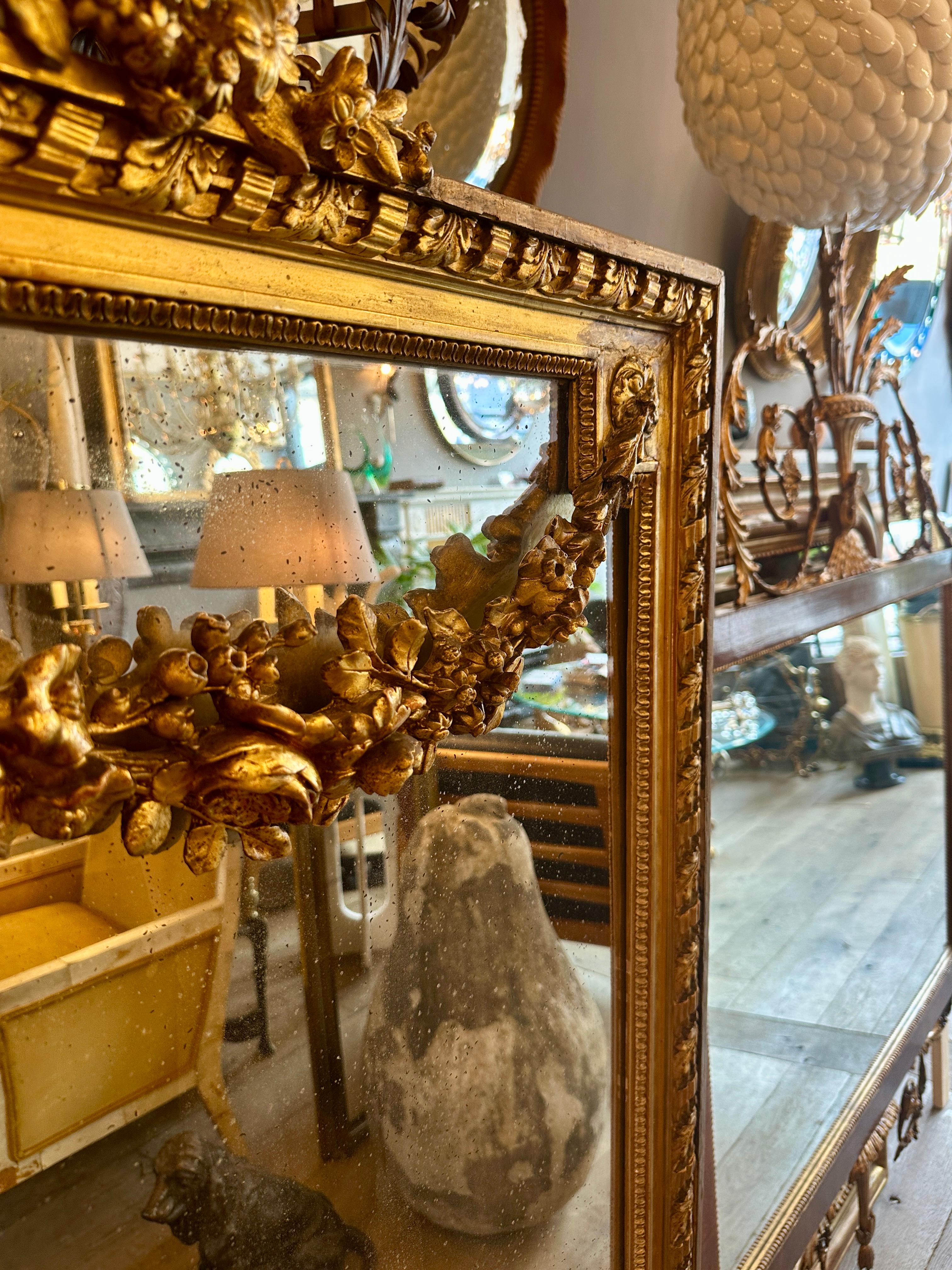 A Large Ornate French Overmantel Gold Gilt Louis XVI Style Mirror For Sale 3