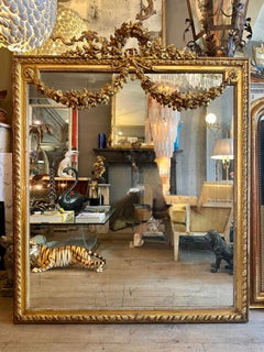 A Large Ornate French Overmantel Gold Gilt Louis XVI Style Mirror