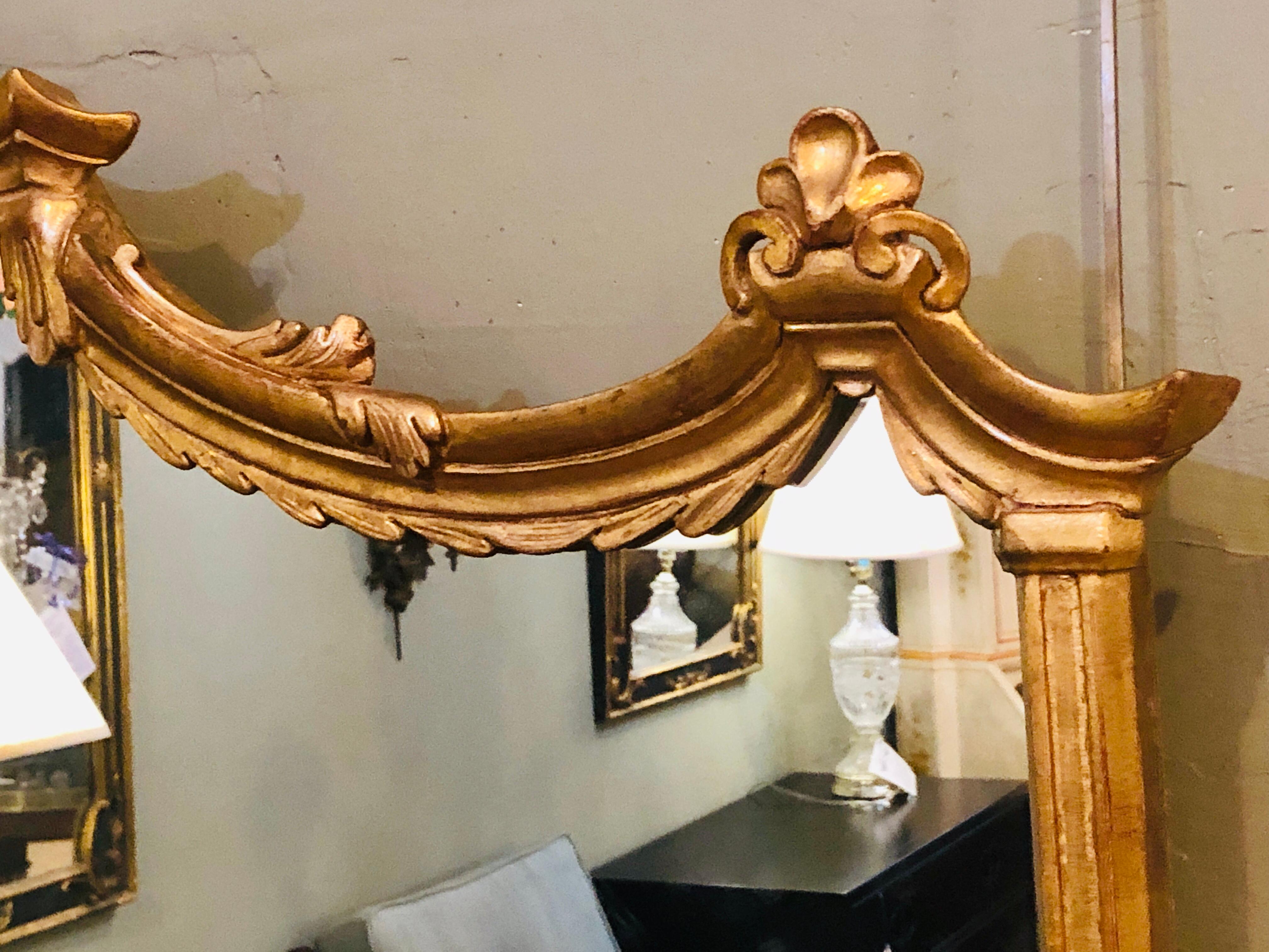 Hollywood Regency Large over the Mantel Sideboard or Console Mirror in a Carved Giltwood Frame