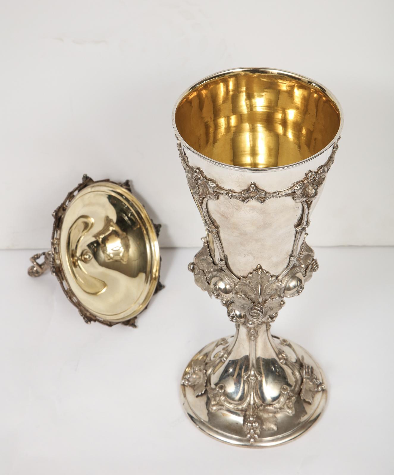 Large Oversized German Silver Goblet Cup with Cover 12