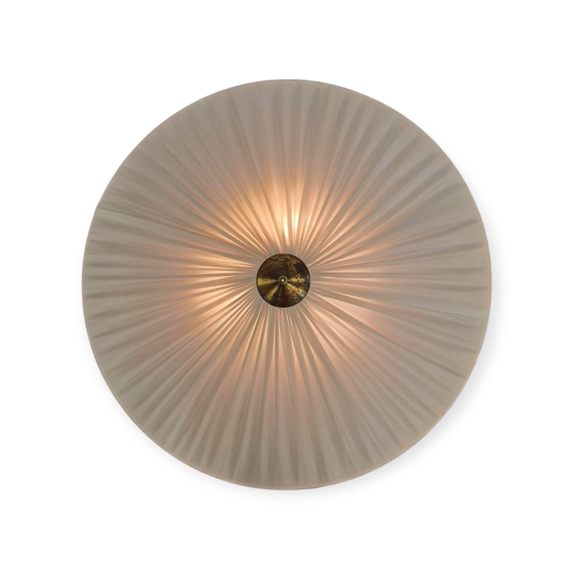 Scandinavian Modern A Large Paavo Tynell Flush Mount Model K5-26 In Brass and Fabric, Idman 1950s