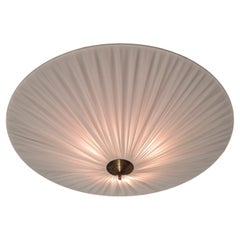 A Large Paavo Tynell Flush Mount Model K5-26 In Brass and Fabric, Idman 1950s