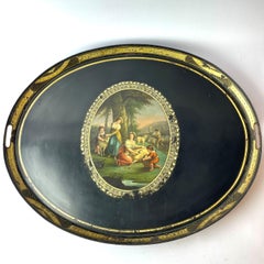 A large painted Empire, 19th Century serving tray in tin plate