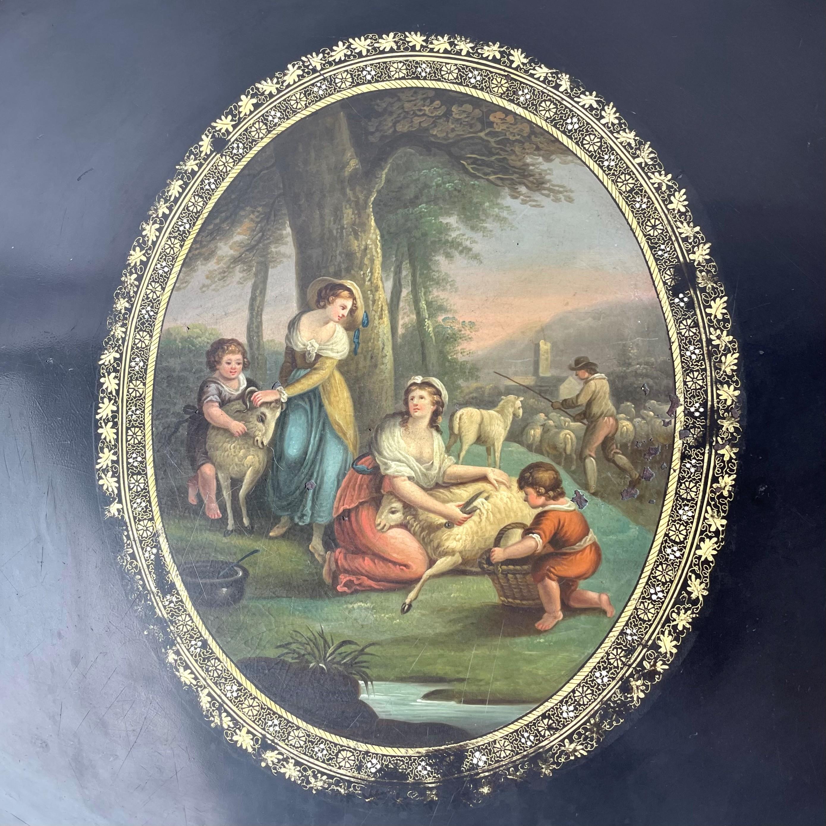 Grand plateau de service Empire peint du 19ème siècle en plaque d'étain  Bon état - En vente à Knivsta, SE