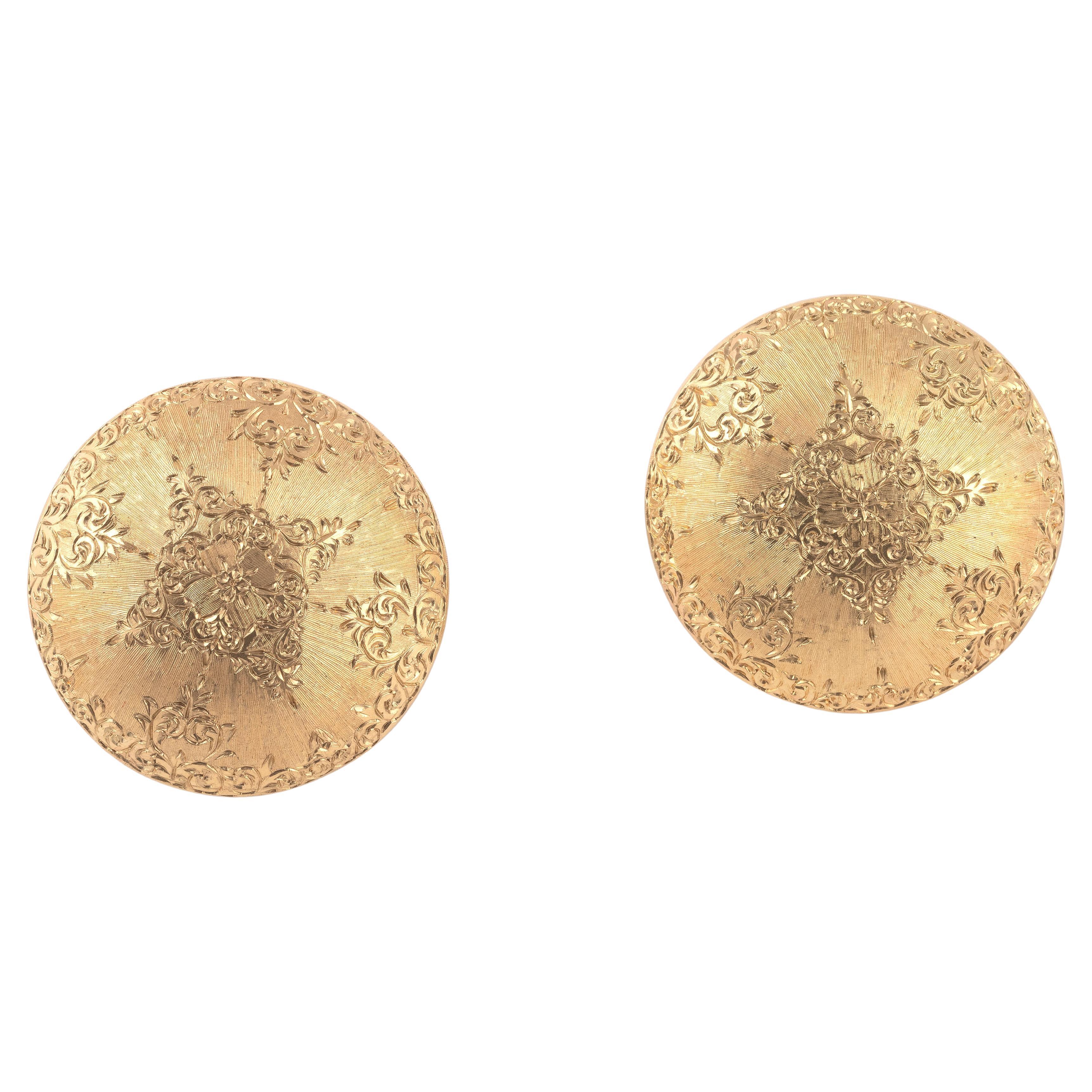 Retro A Large Pair Of 18kt Yellow Gold Ear Clips of Button Design By Mario Buccelati