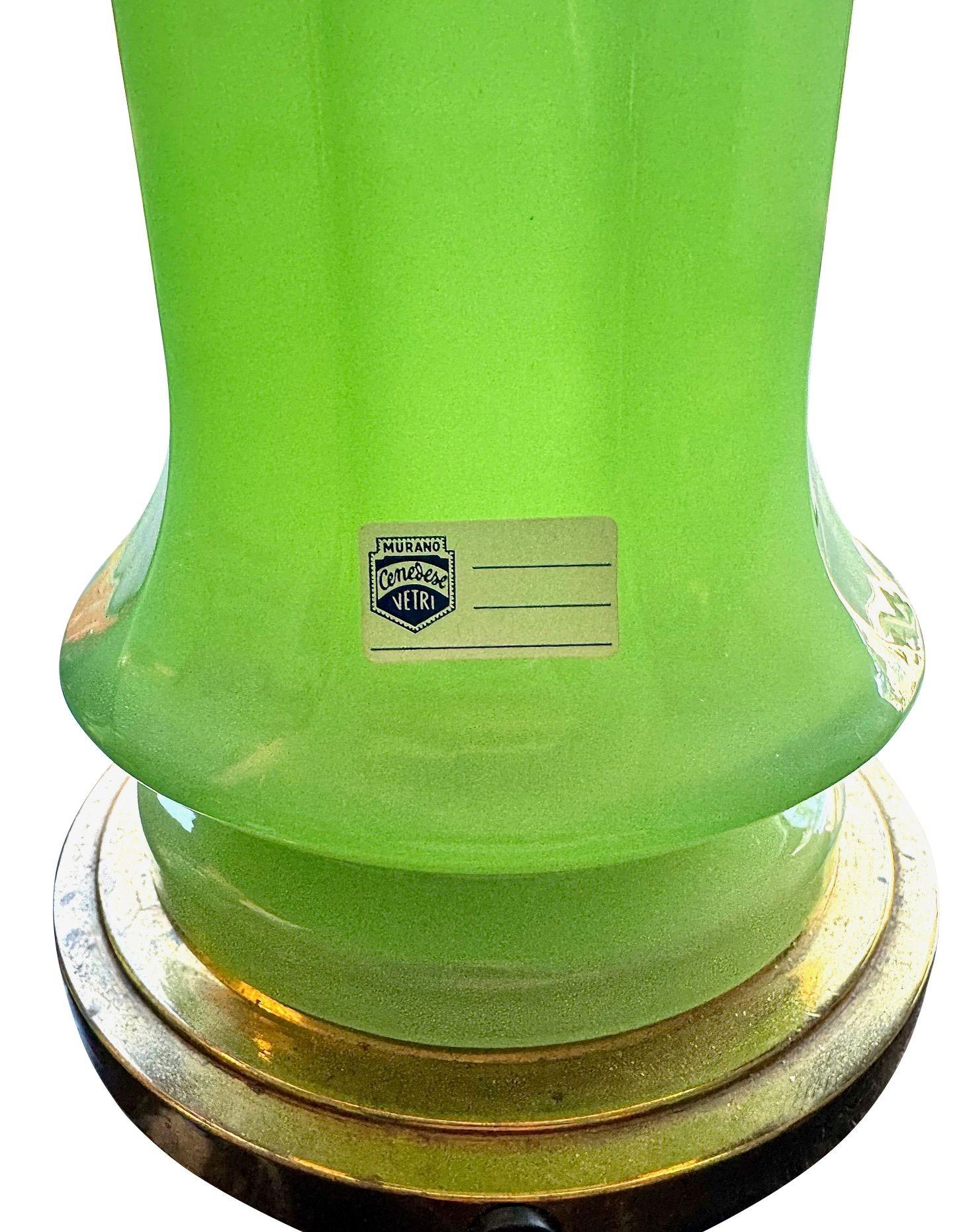 A large pair of 1960s opaline Murano lime green glass lamps by Gino Cenedese 4