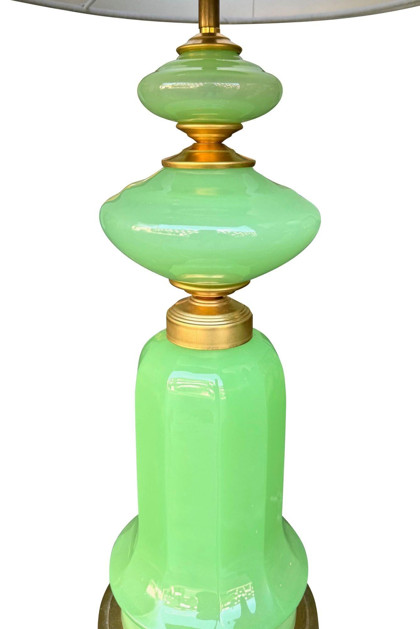 A large pair of 1960s opaline Murano lime green glass lamps by Gino Cenedese 10